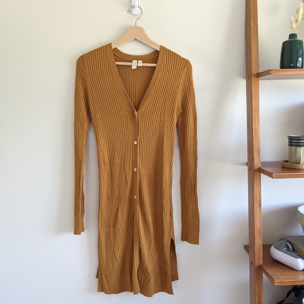 Meadow Rue by Anthropologie Rib Knit Duster Cardigan - Mustard Yellow Sz S